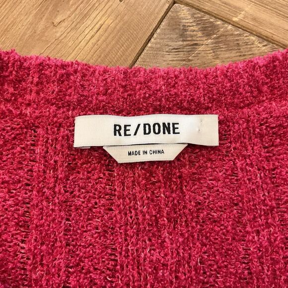 RE/DONE Terry Ribbed Cardigan Dragonfruit Pink Sweater Size Medium NWT $350 - Picture 5 of 10